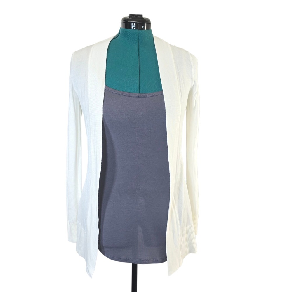 WHBM White Cardigan XS Extra Small Open Front Long Sleeve Knit Lightweight‎